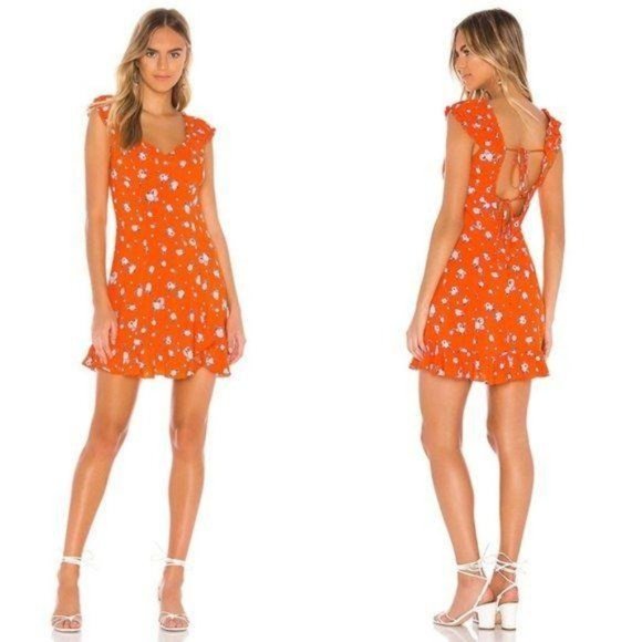 Free People Like A Lady Mini Dress in Orange Floral Print Size Large Sz L - Picture 11 of 11